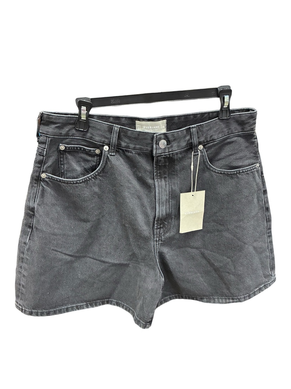 Everlane Women's High Rise A-Line Denim Shorts Organic Cotton Storm Black Sz 32